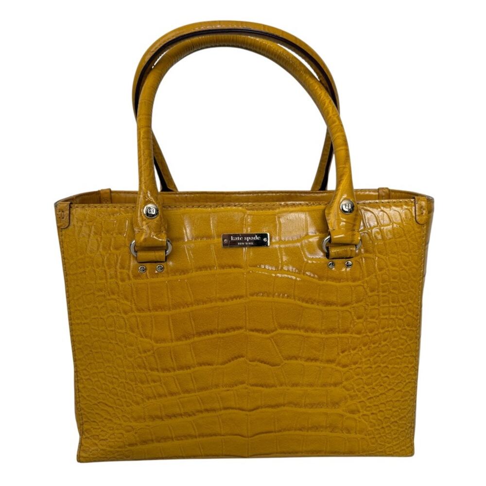 Kate Spade Knightsbridge Quinn Croc Embossed Yellow Mustard Shoulder Bag AS-IS